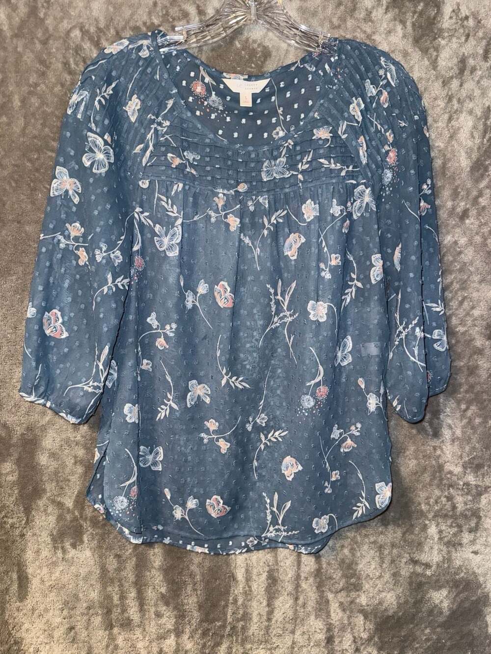 LC Lauren Conrad Women's Floral Butterfly Print Swiss Dot Blouse Size S